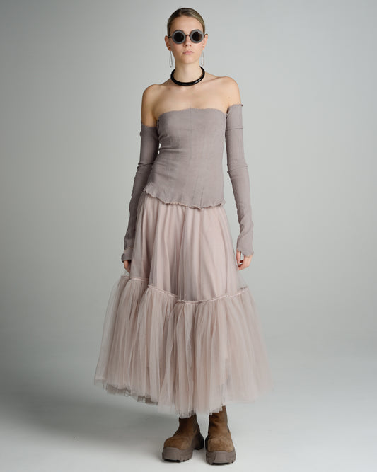 Mauve Shoulderless Stretch Longsleeve Top