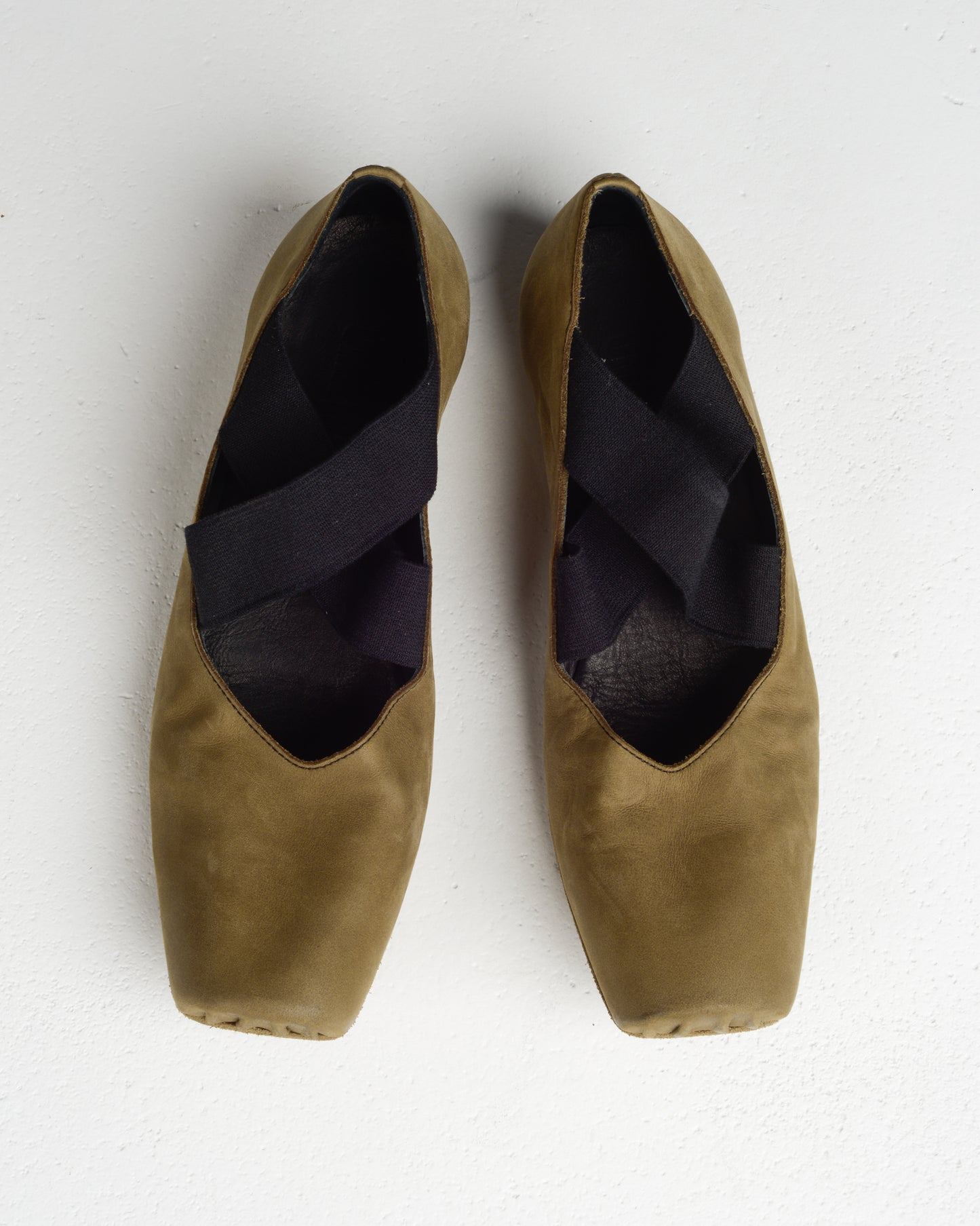 Olive Leather Ballet Shoes