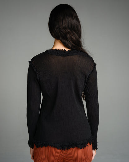 Black Crepe Raw Edge Cardigan