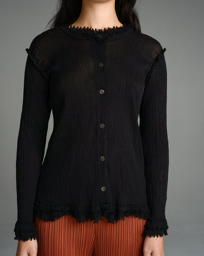 Black Crepe Raw Edge Cardigan