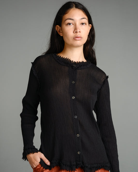Black Crepe Raw Edge Cardigan
