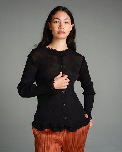 Black Crepe Raw Edge Cardigan