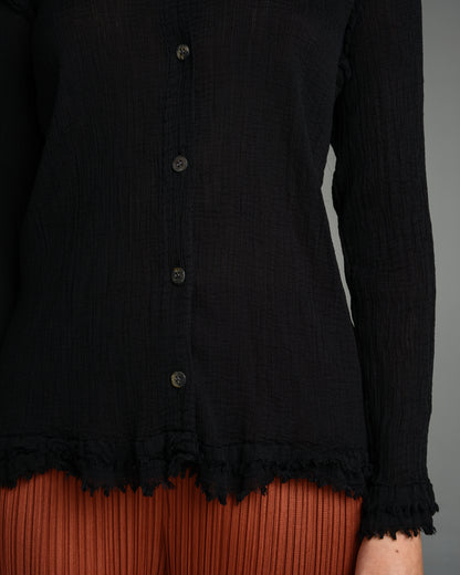 Black Crepe Raw Edge Cardigan