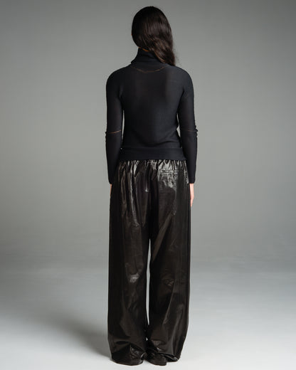 Black Coated Cotton Trousers