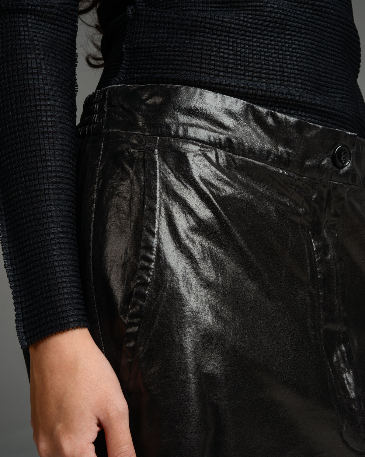 Black Coated Cotton Trousers