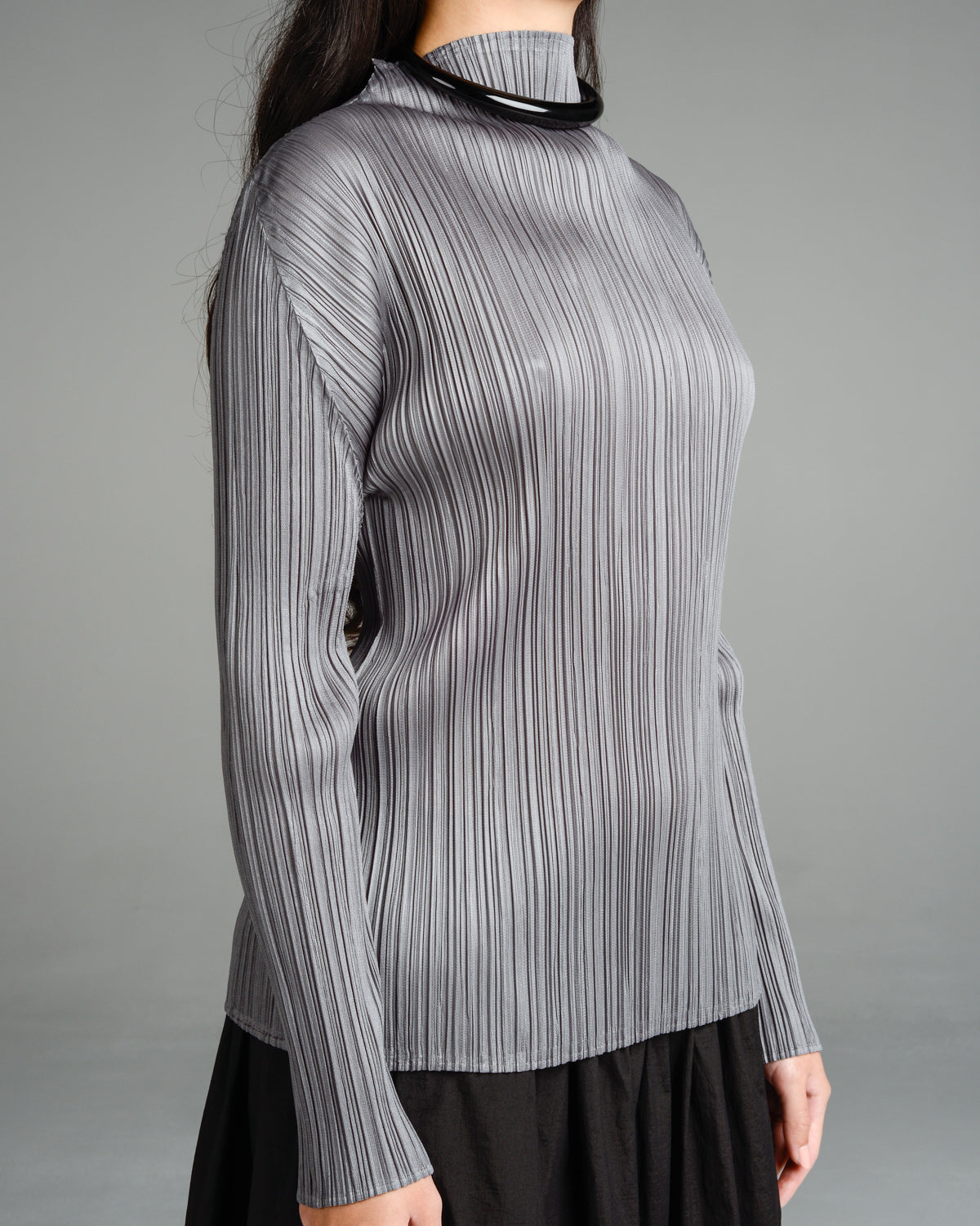 Basic Grey Pleated Long Sleeve Top
