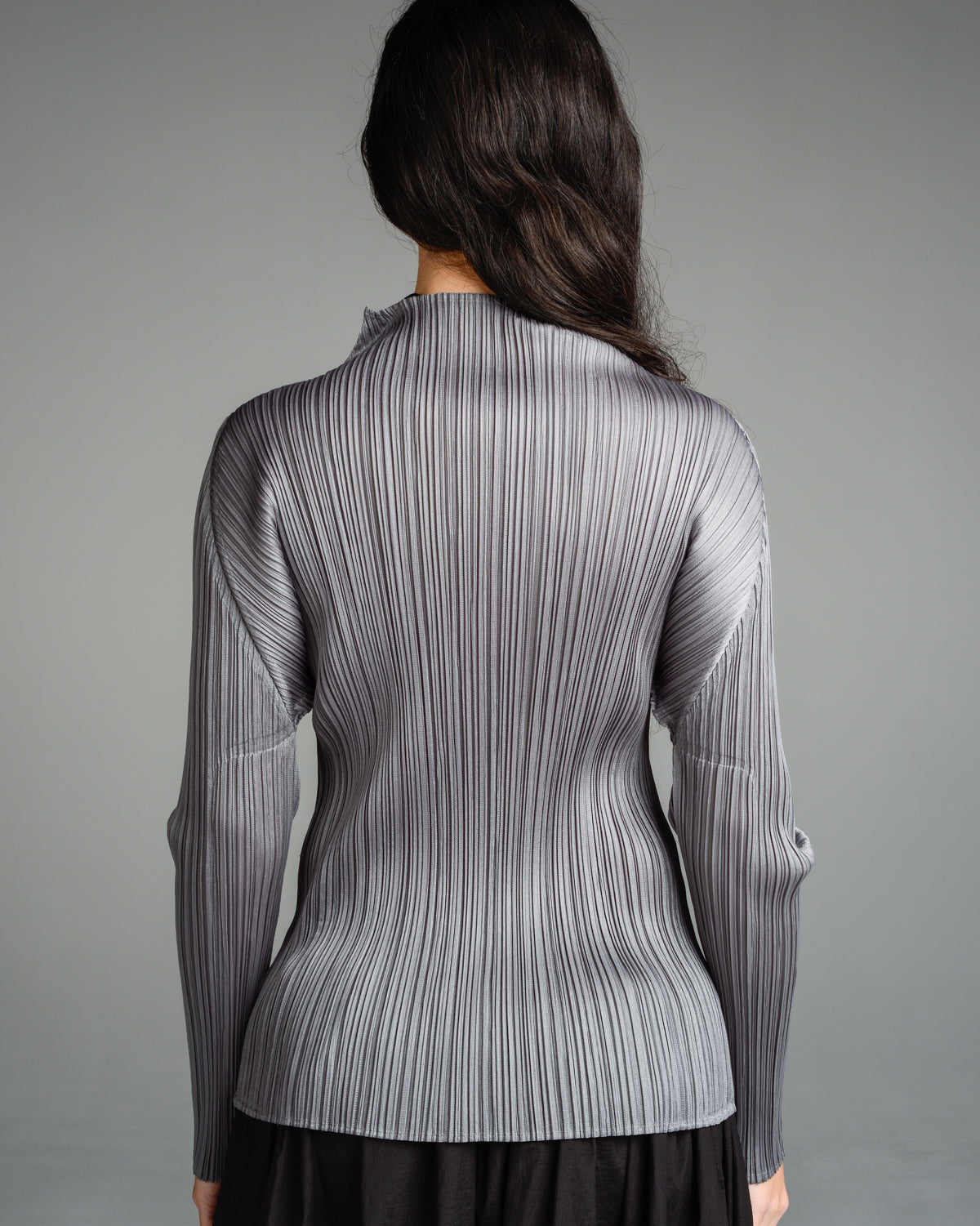 Basic Grey Pleated Long Sleeve Top