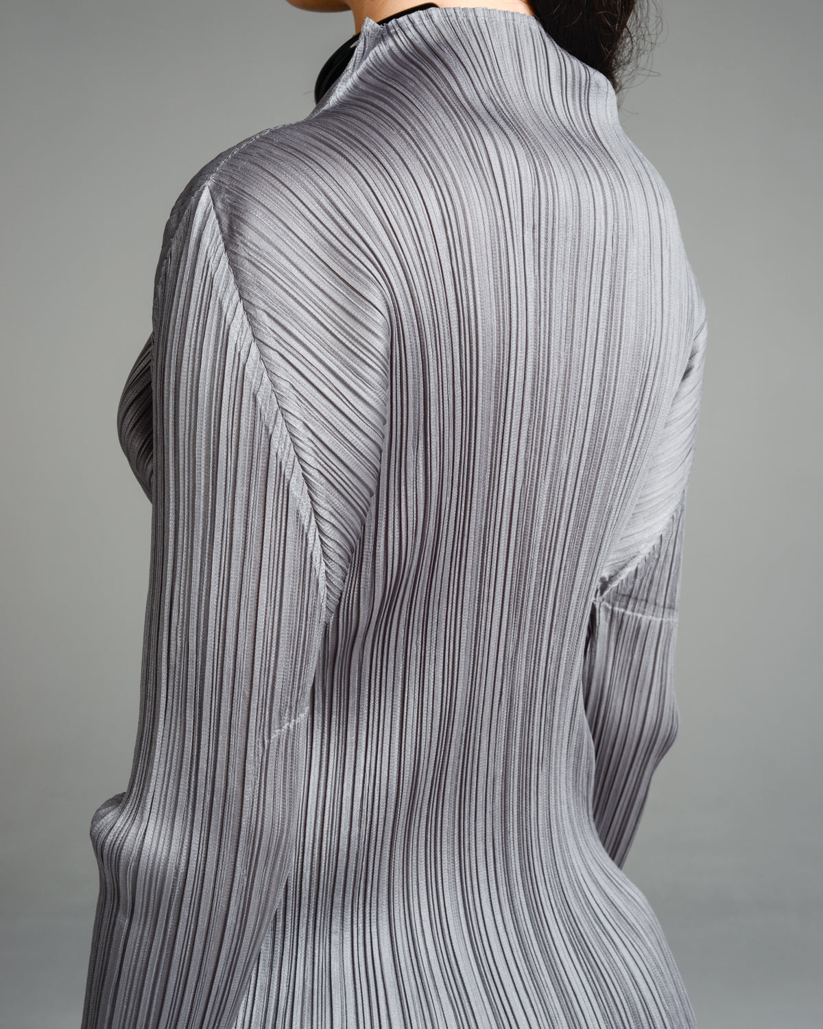 Basic Grey Pleated Long Sleeve Top