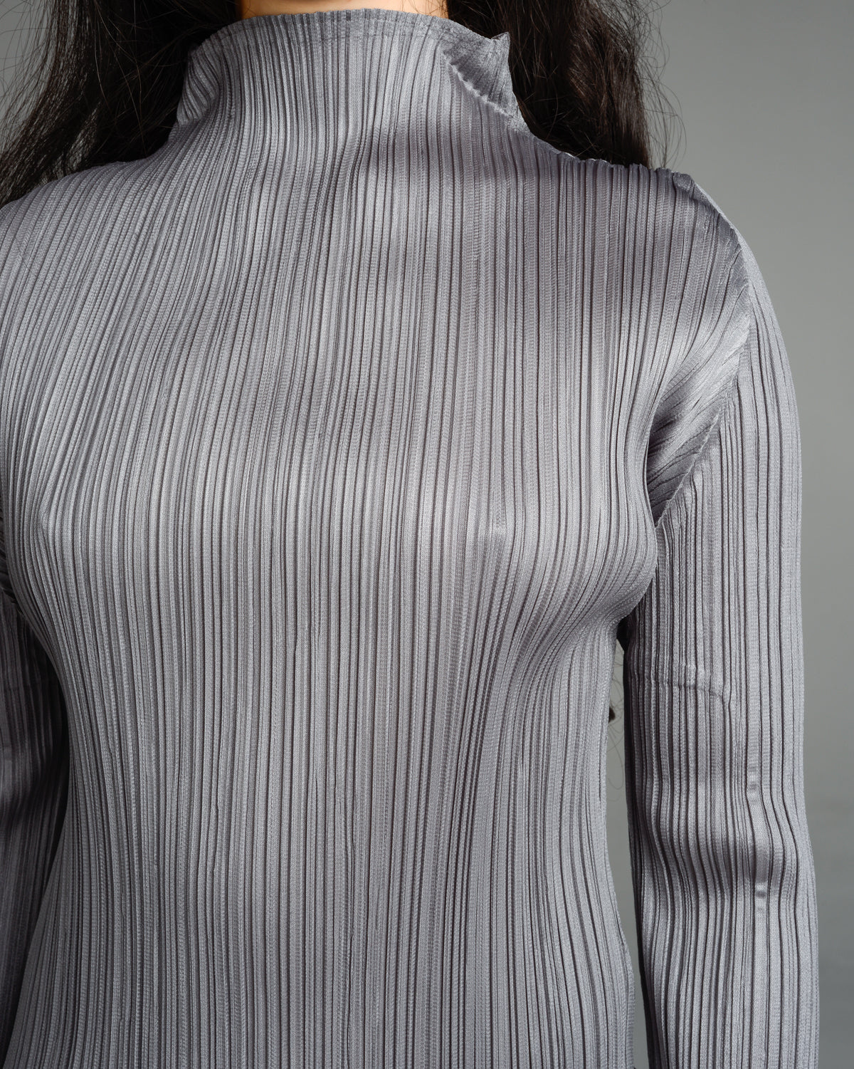 Basic Grey Pleated Long Sleeve Top