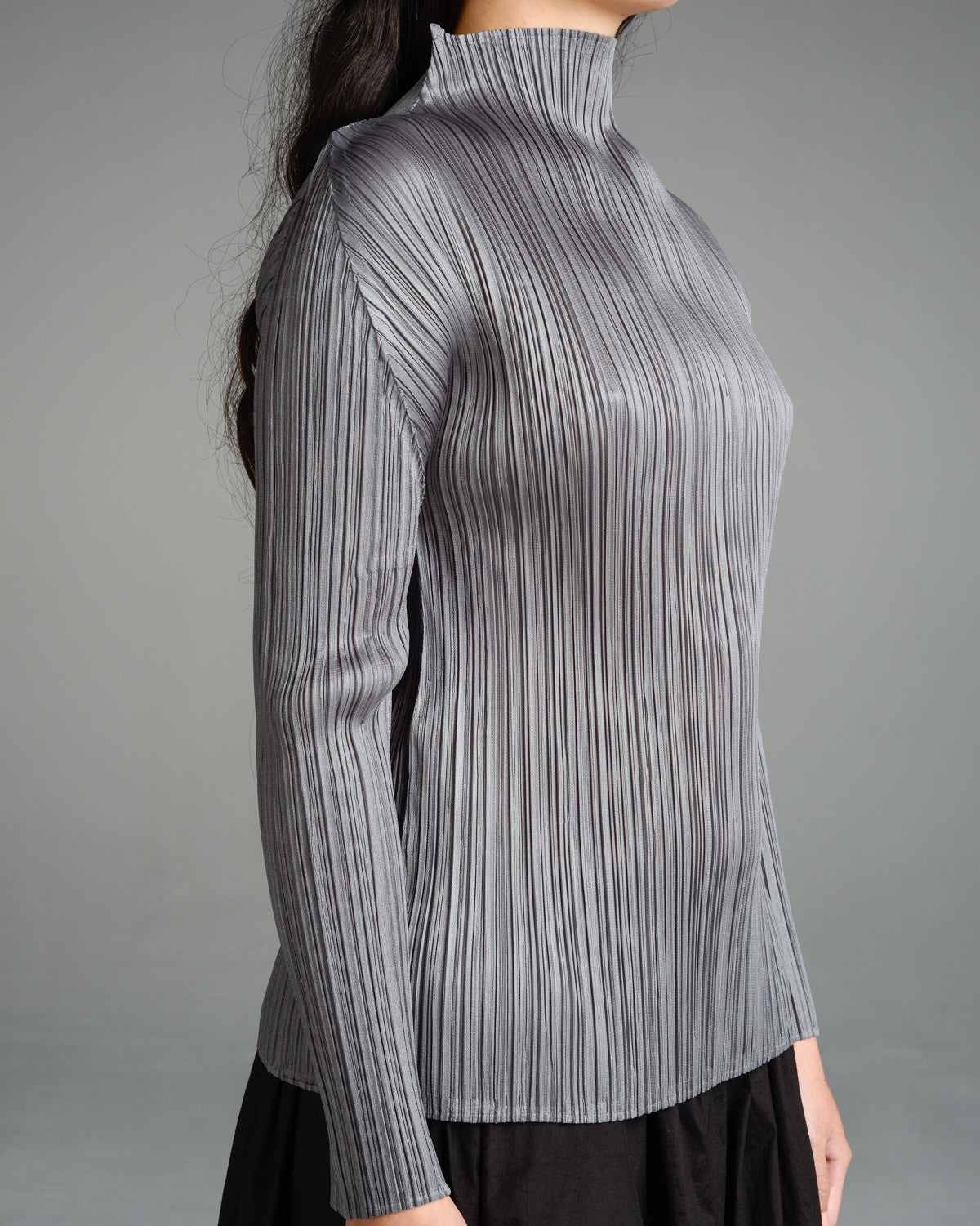 Basic Grey Pleated Long Sleeve Top