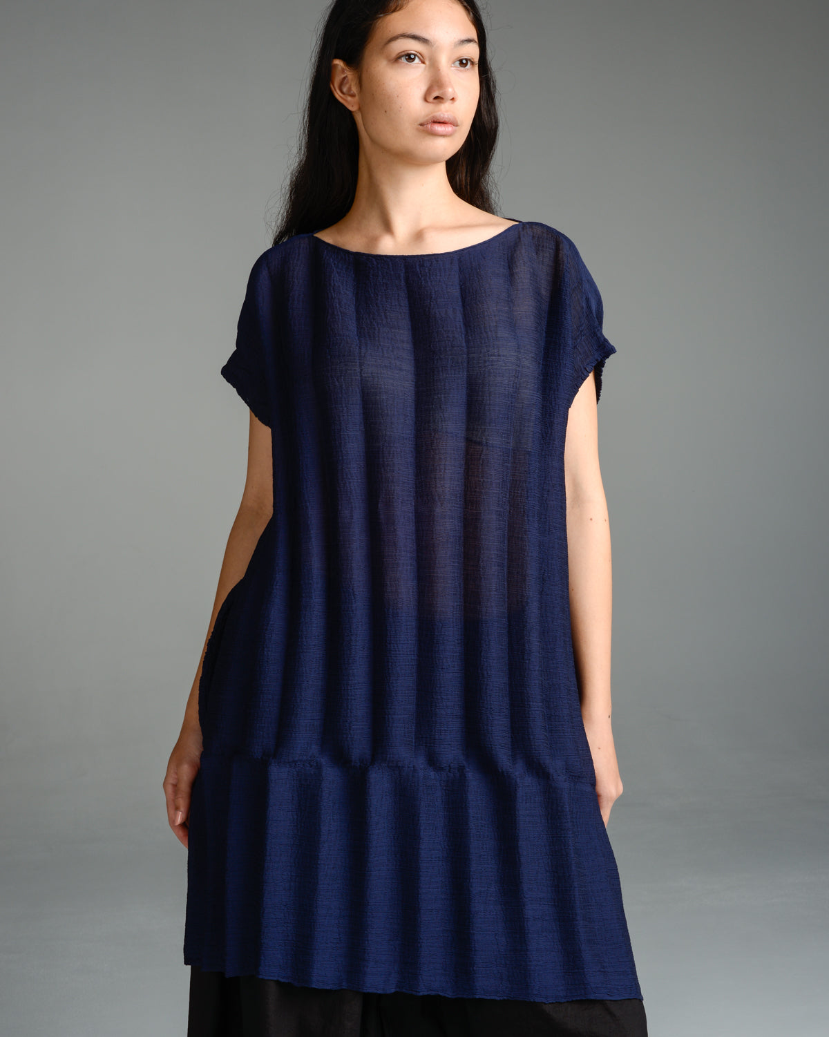Navy Ripple Crepe Tunic