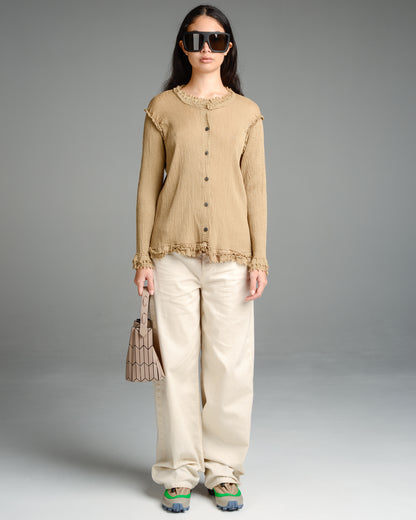 Beige Crepe Raw Edge Cardigan