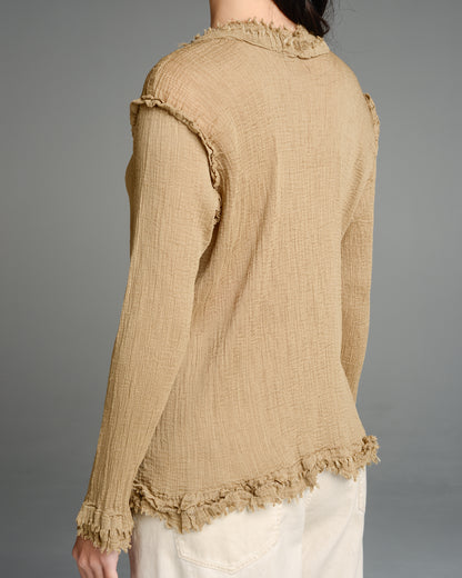 Beige Crepe Raw Edge Cardigan