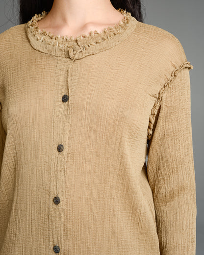 Beige Crepe Raw Edge Cardigan