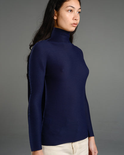 Navy Micropleat Long Sleeve Top