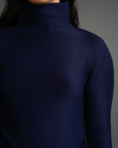 Navy Micropleat Long Sleeve Top