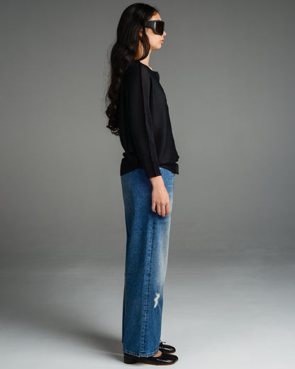 Distressed Denim Cropped Pants