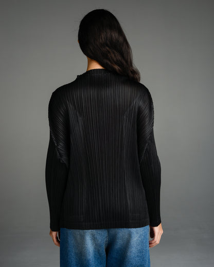Black Long Sleeve Pleated Top