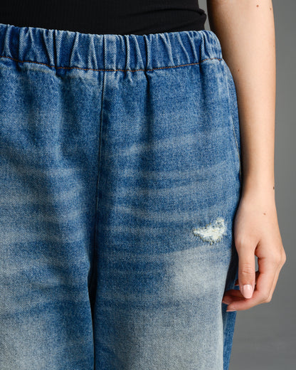 Distressed Denim Cropped Pants