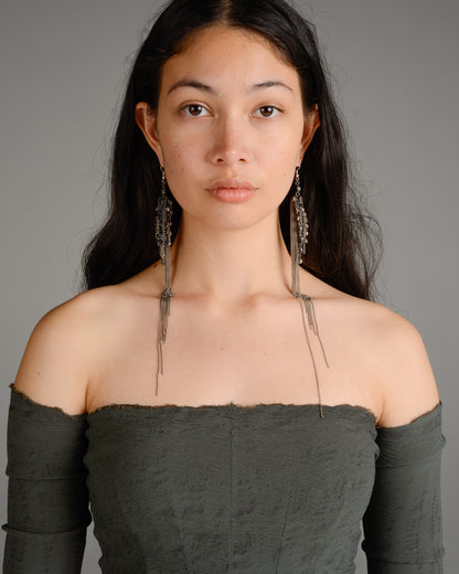 Glass Beads in Resin Steel Chain Earrings