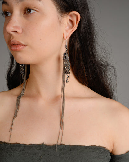Glass Beads in Resin Steel Chain Earrings