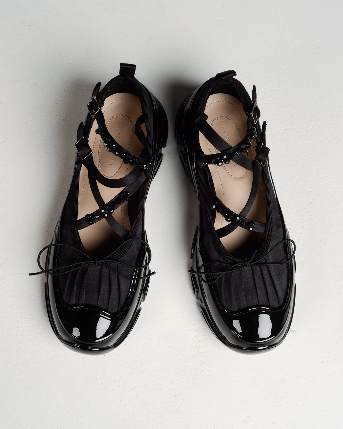 Black Embellished Low Trek Ballerina Shoes