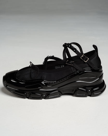 Black Embellished Low Trek Ballerina Shoes