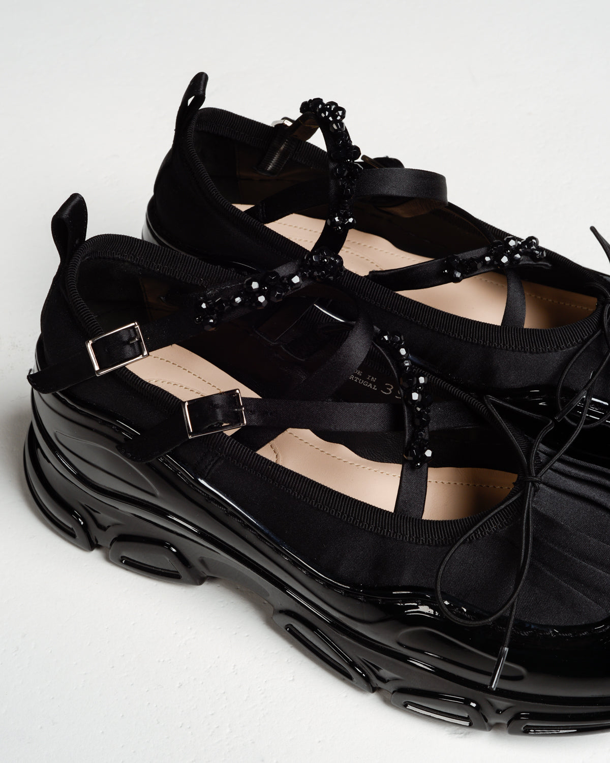 Black Embellished Low Trek Ballerina Shoes