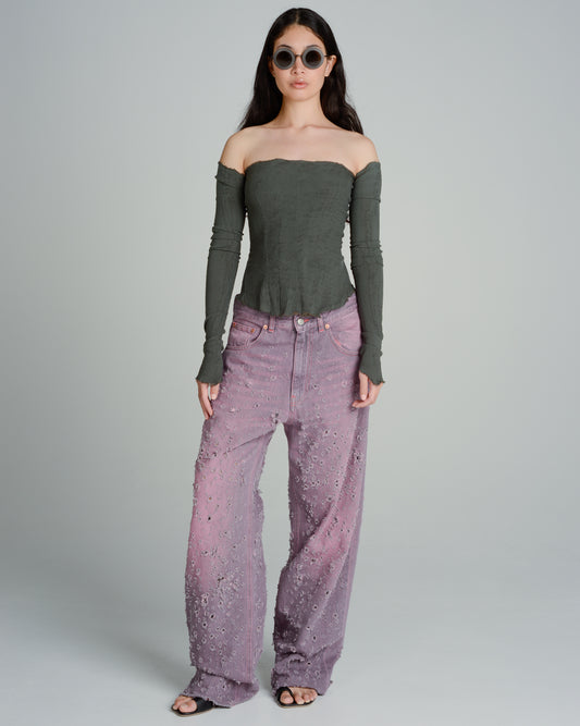 Pink Worn-Out Denim Trousers
