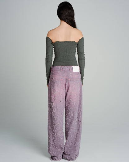 Pink Worn-Out Denim Trousers