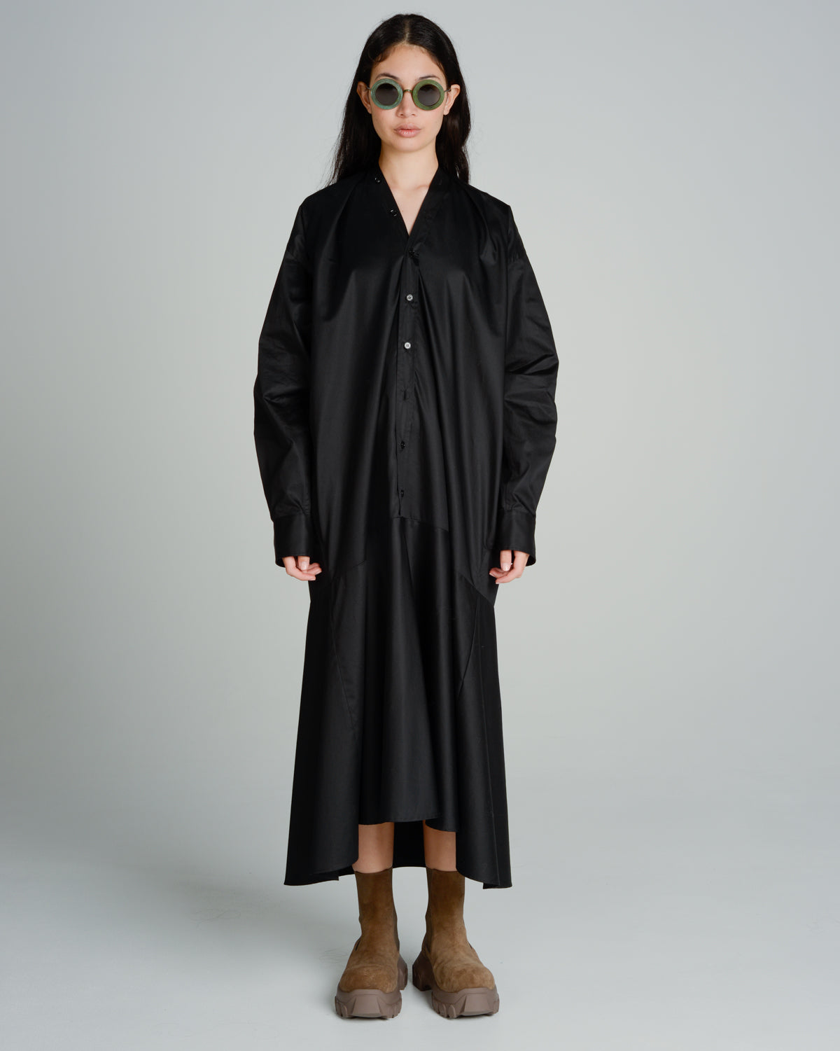 Black Collarless Shirt Dress – Dilettante