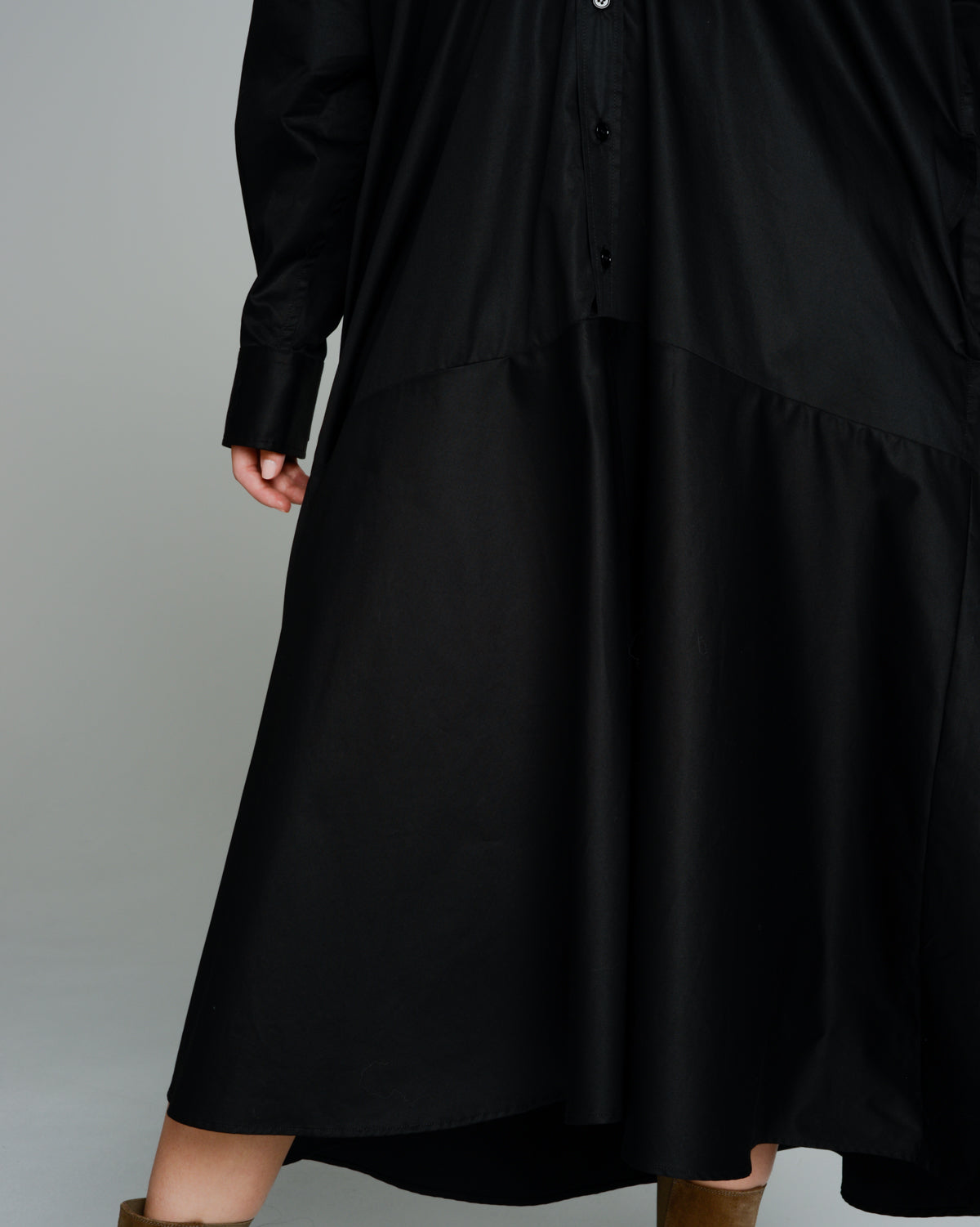Black Collarless Shirt Dress