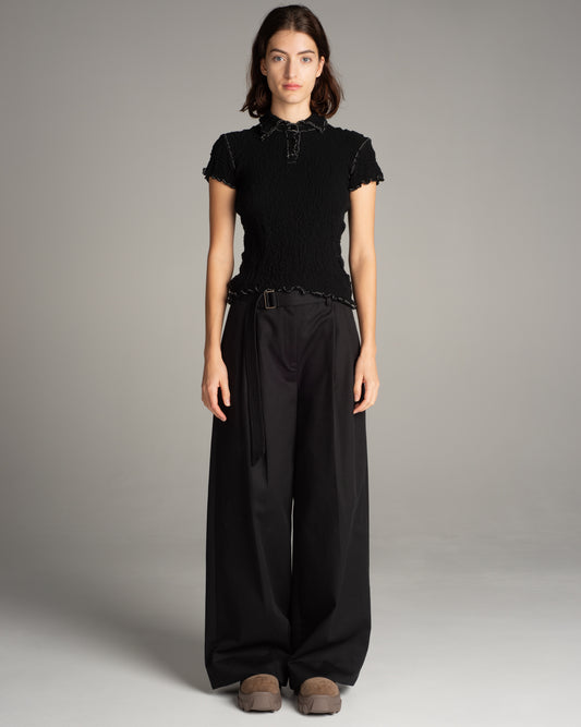 Black Cauliflower Contrast Stitch Top