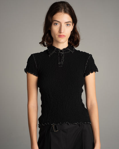 Black Cauliflower Contrast Stitch Top