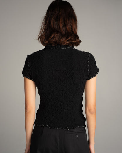 Black Cauliflower Contrast Stitch Top