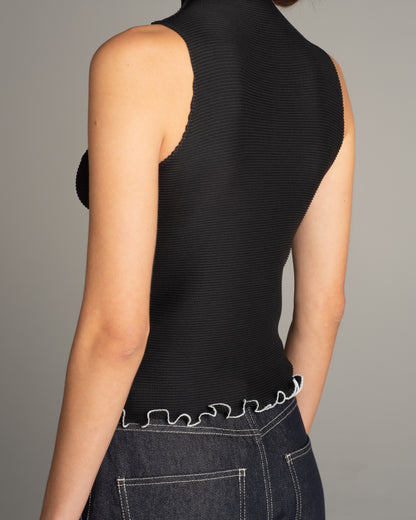 Black Rolled Hem Micropleat Tank