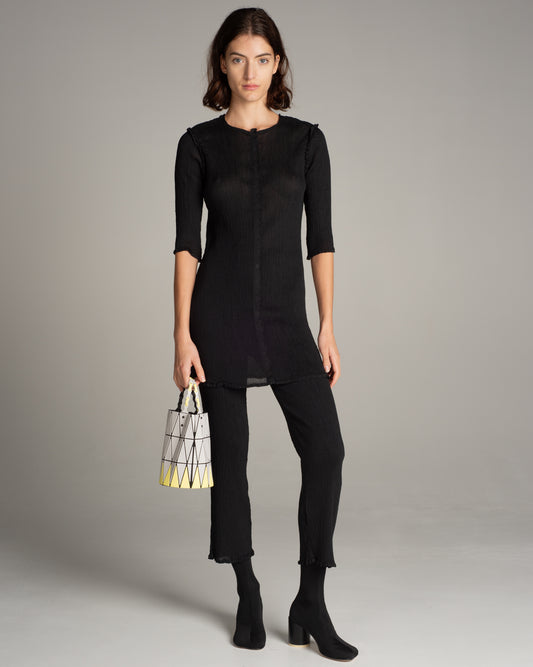 Black Snap Sheer Crepe Cardigan