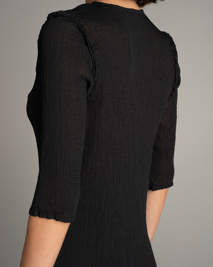 Black Snap Sheer Crepe Cardigan
