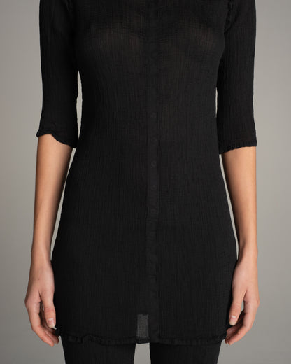 Black Snap Sheer Crepe Cardigan