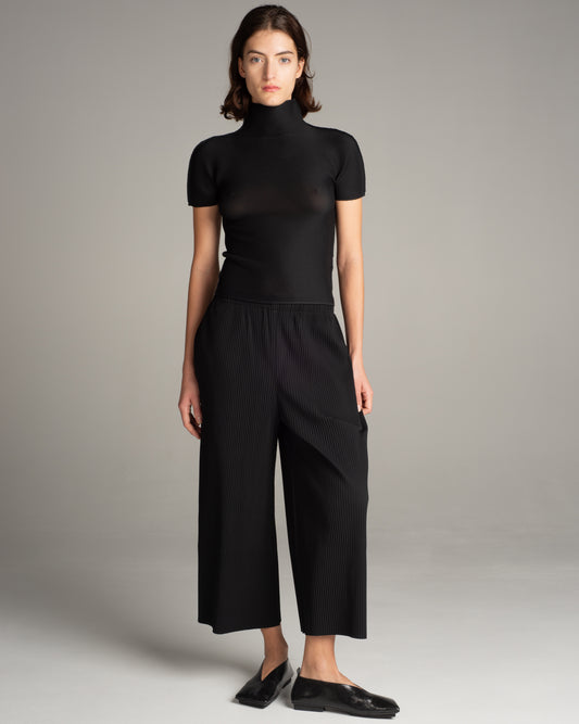 Black Micropleat High Neck Tee