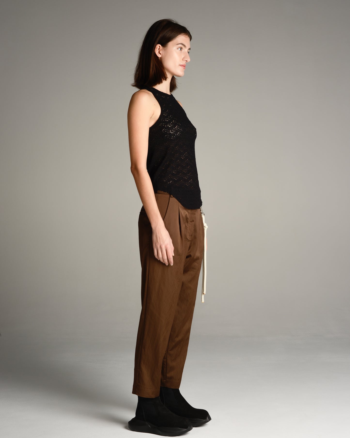 Brown Pleated Tapered Pant