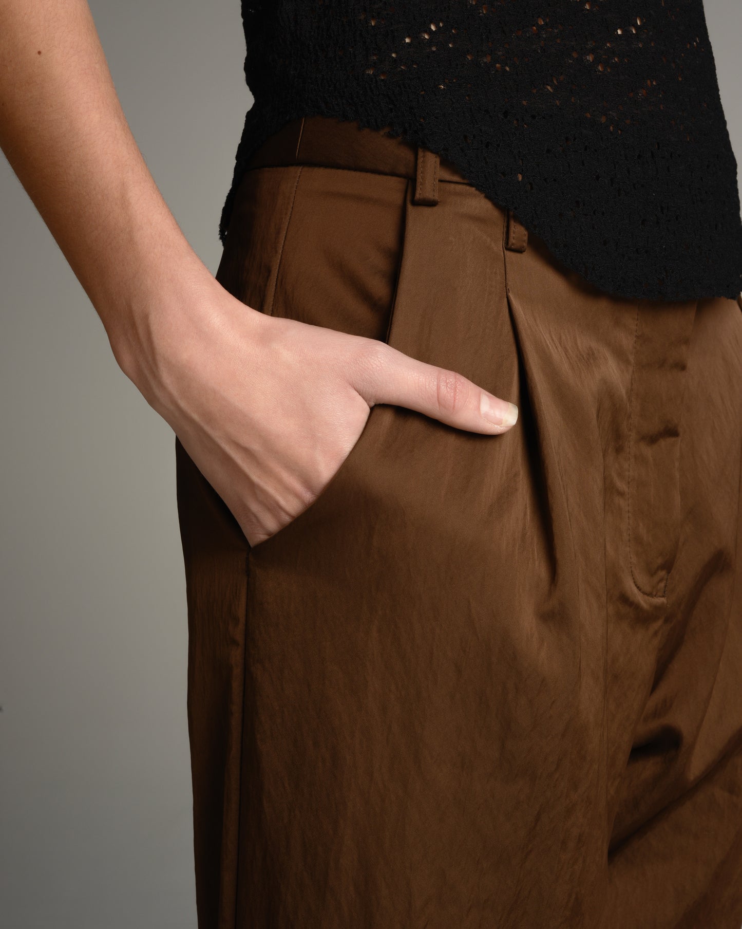 Brown Pleated Tapered Pant