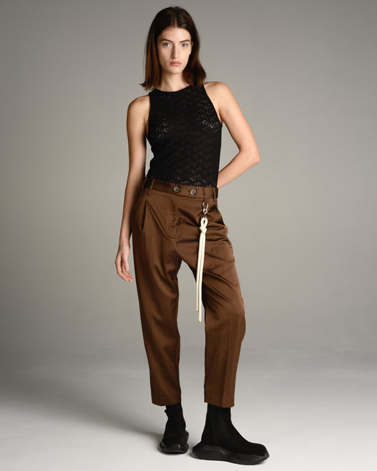 Brown Pleated Tapered Pant