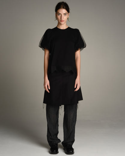 Black Puff Sleeve Lace Trim Top
