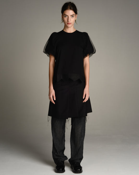 Black Puff Sleeve Lace Trim Top