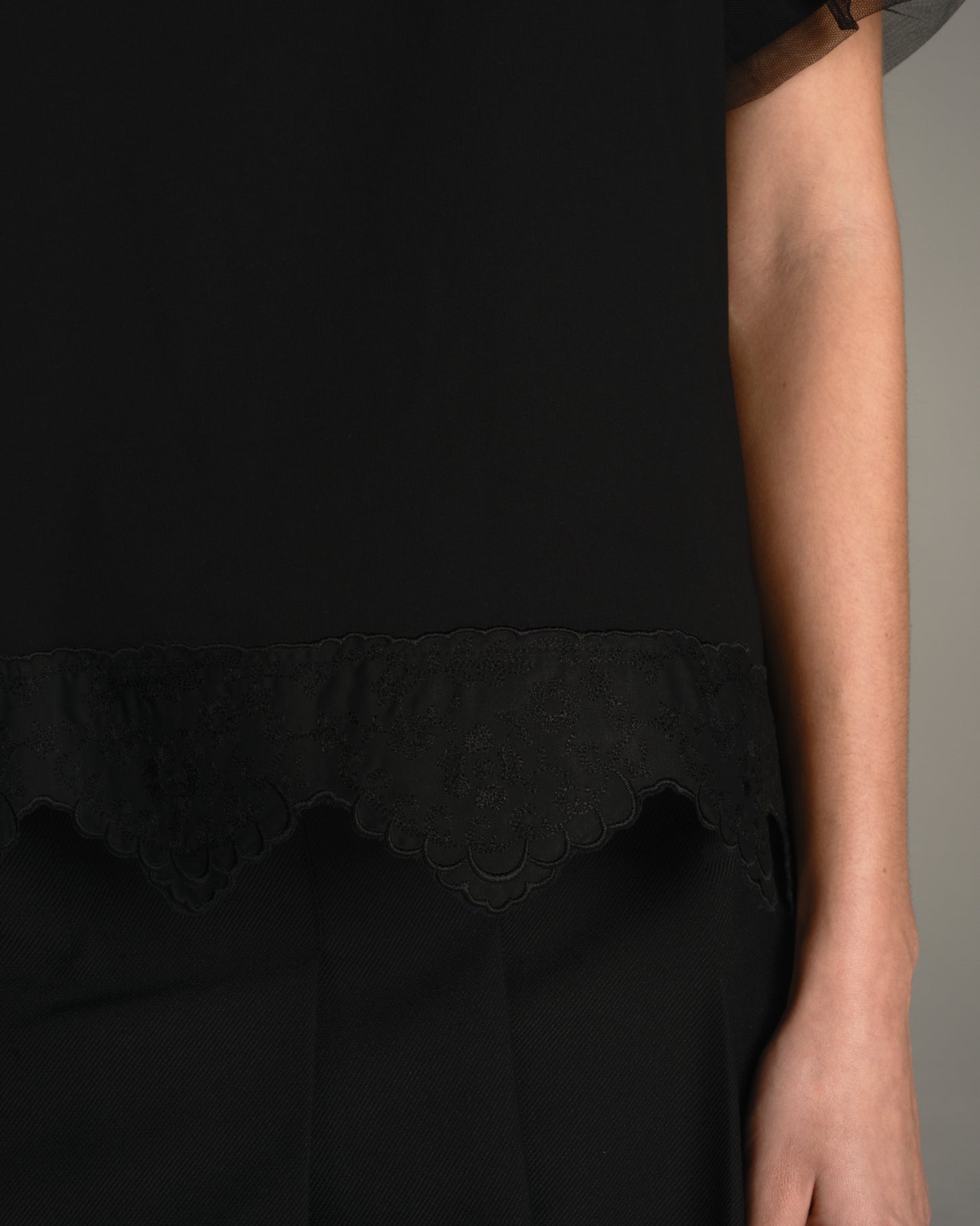 Black Puff Sleeve Lace Trim Top