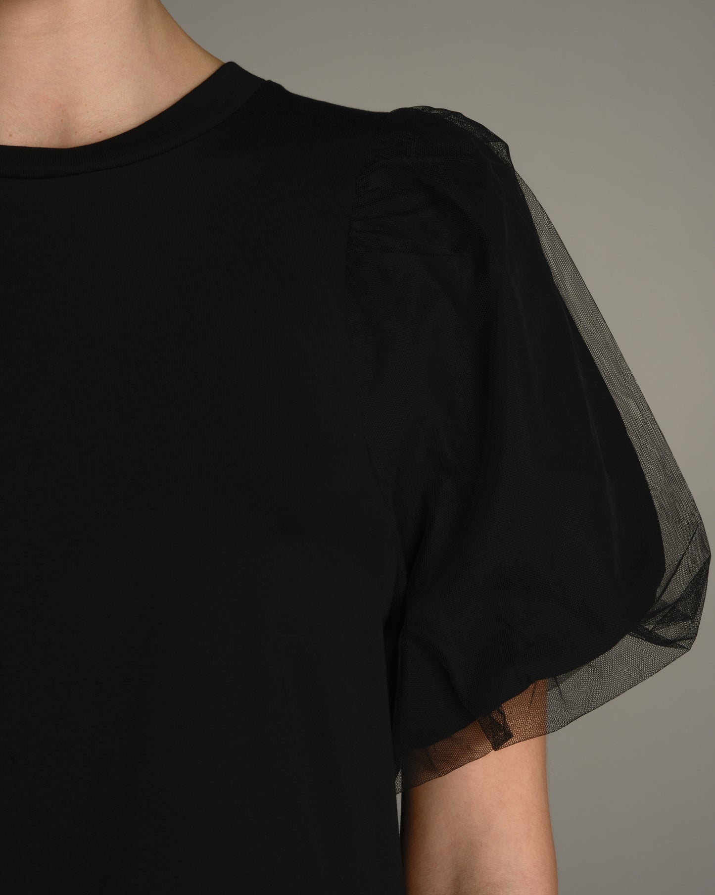 Black Puff Sleeve Lace Trim Top