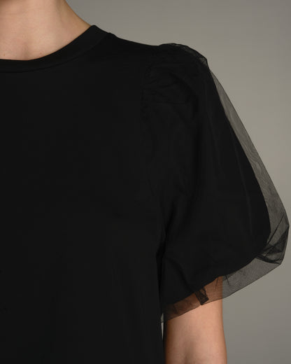 Black Puff Sleeve Lace Trim Top
