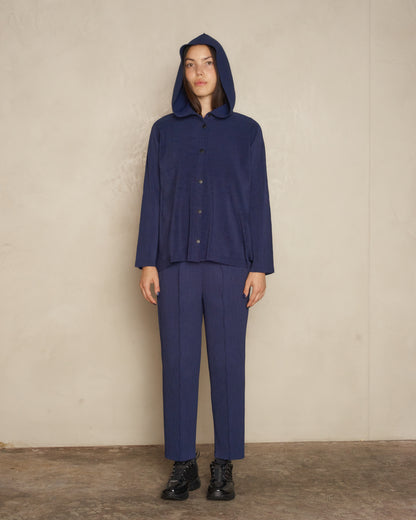 Navy Mix Fine Knit Pleats Cardigan