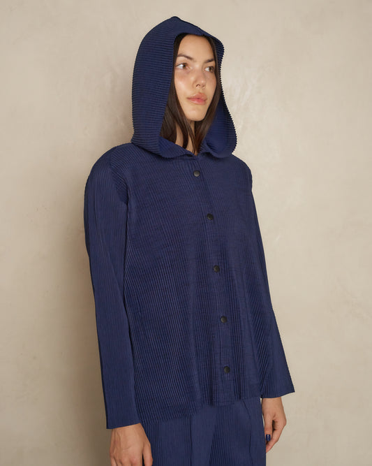 Navy Mix Fine Knit Pleats Cardigan